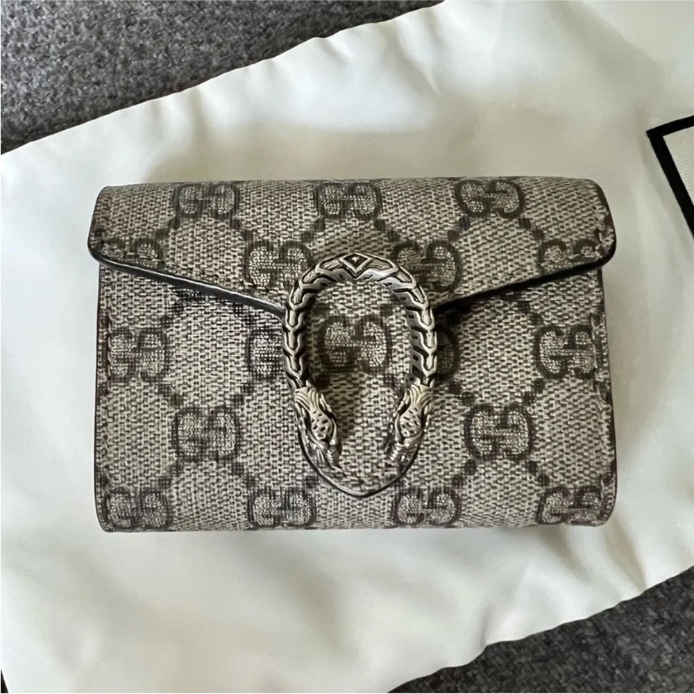 GG Supreme Monogram Dionysus Coin Purse Taupe